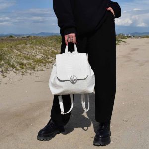 andromeda white croco backpack